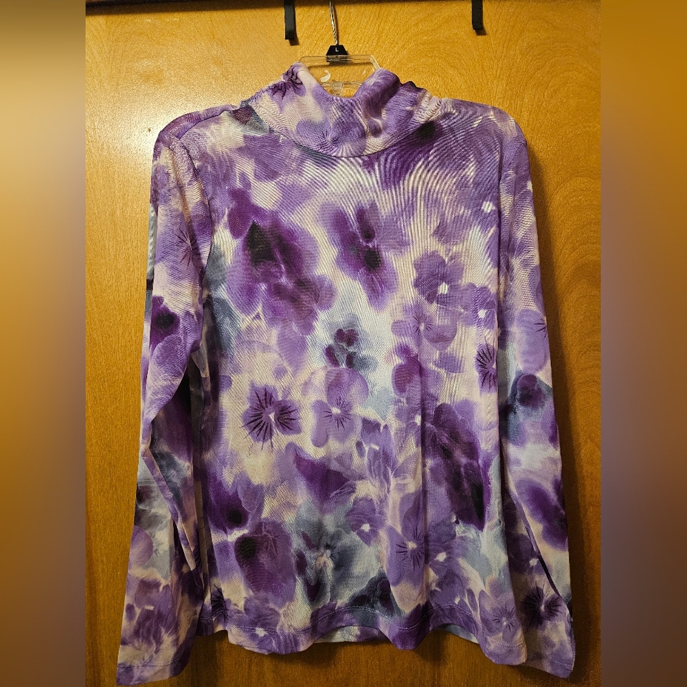 Elegant Purple Floral Long Sleeve Top